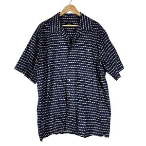 Jim Thompson Elephant Print Button Down Shirt Navy Blue 100% Cotton Resort XL